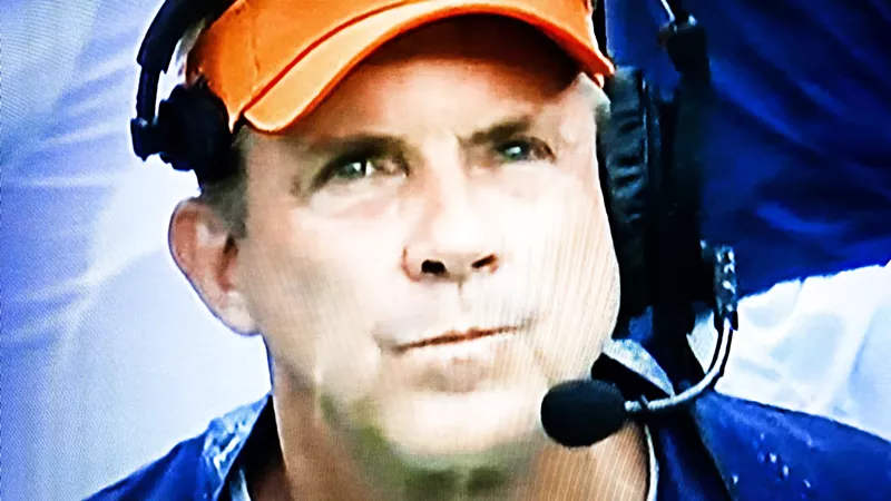 Image: Sean Payton watching the final seconds tick away in the Broncos' loss to the Raiders on September 10.