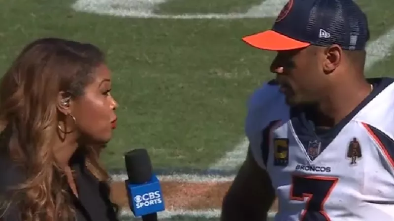 Image: Russell Wilson expressing his belief after the Denver Broncos' victory over the Chicago Bears on October 1.