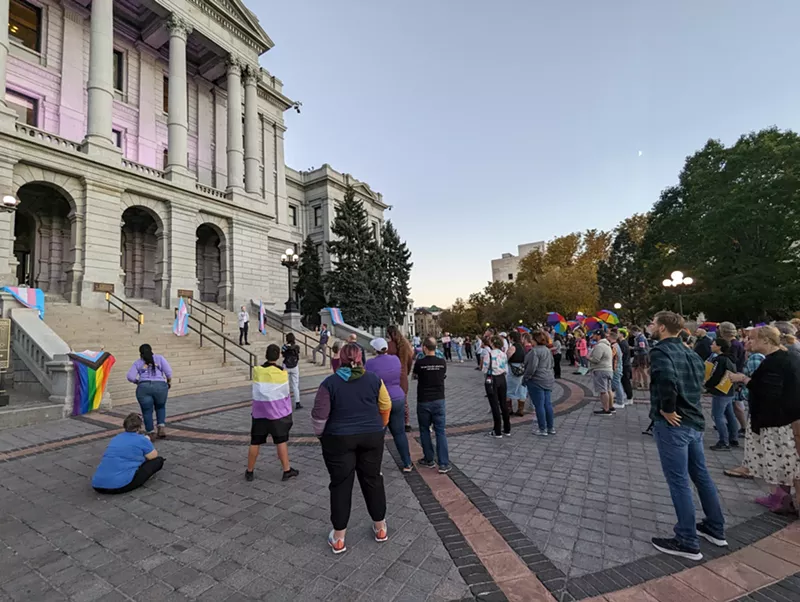 Image: people rally at Colorado capitol.