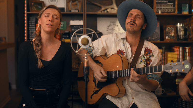 Local musicians Katie Mintle, left, and Thom LaFond perform during a Studio (Apartment) Sessions set.
