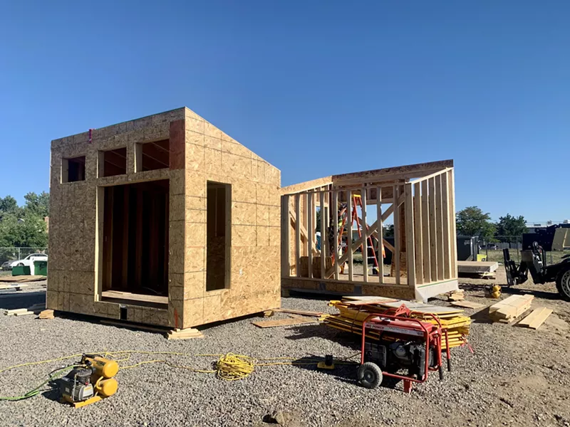 Image: Construction is under way on tiny homes in the Cole neighborhood.