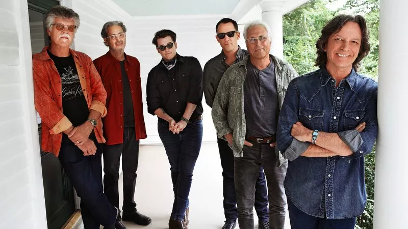 Image: Jeff Hanna, right, and the current lineup of the Dirt Band.
