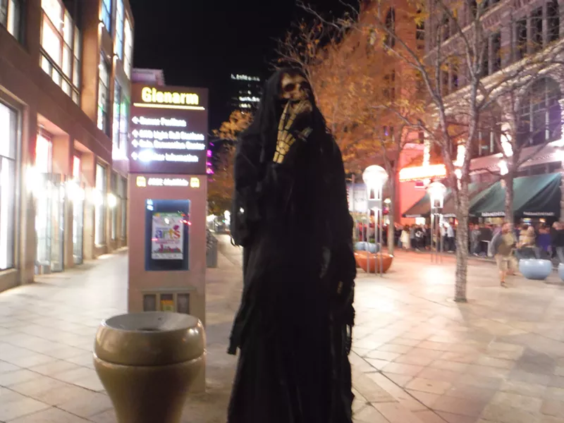 Image: Skeleton Dan Hill spotted on 16th and Glenarm streets.