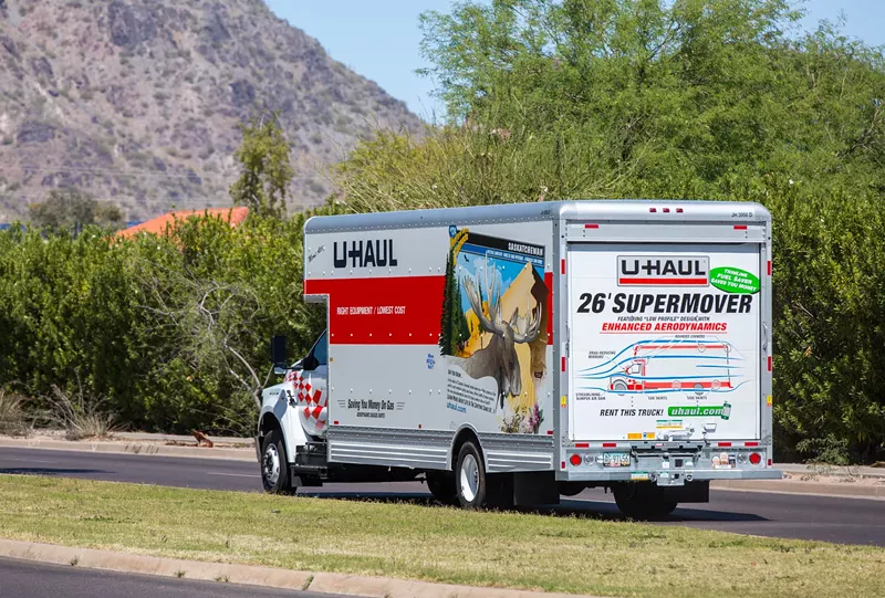 Image: U-Haul truck drives down road
