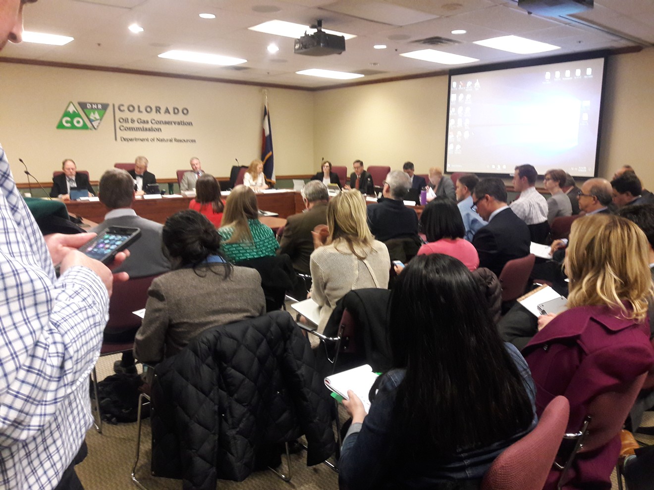It was standing room only at the Colorado Oil and Gas Conservation Commission meeting to decide the future of flowlines on February 13.