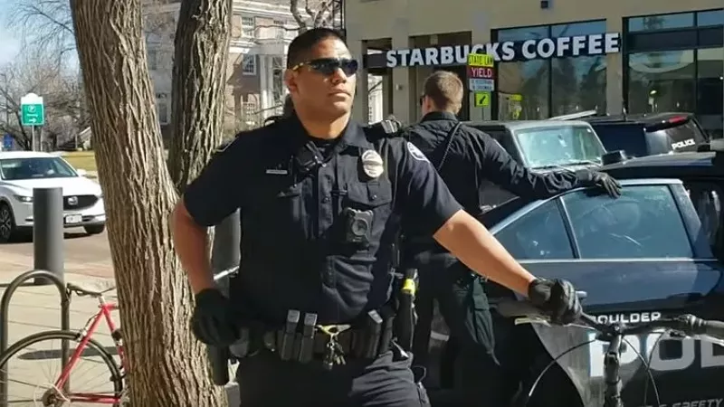 Image: Officer Waylon Lolotai as seen in a March 2019 video shared by ZFG Videography, which is associated with a lawsuit against the Boulder Police Department over a separate incident that same year.