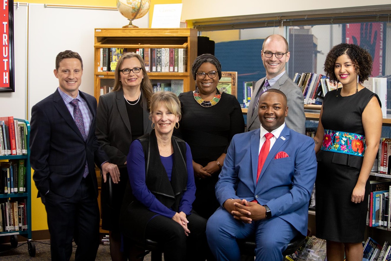 The new board: Barbara O'Brien and Tay Anderson (front), Scott Baldermann (from left, back row), Dr. Carrie Olson, Jennifer Bacon, Reverend Bradley Laurvick, Angela Cobián.