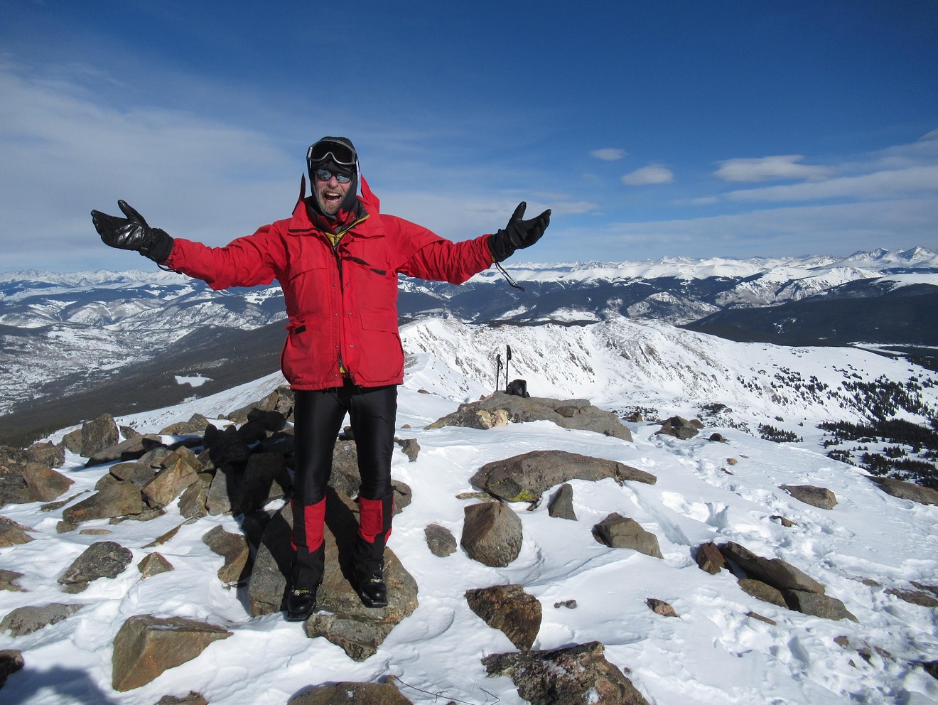 The author at the top of Homestake Peak at 13,209 feet, in January 2020.