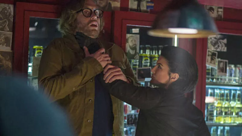 Image: T.J. Miller, up against the wall in Deadpool.
