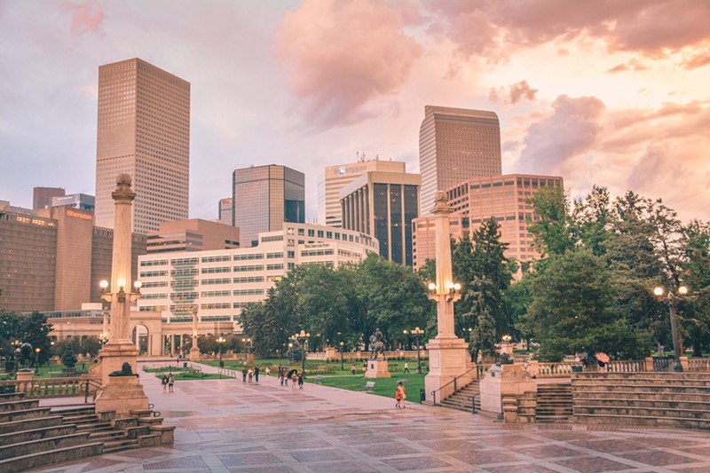 downtown skyline with park