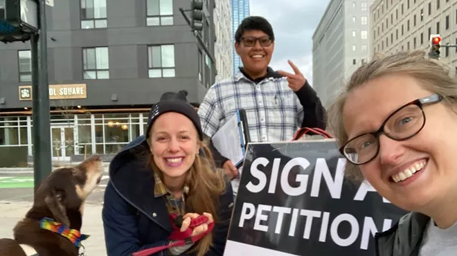 protesters with petition