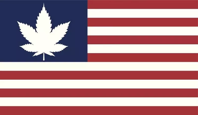 Image: American flag with a marijuana leaf