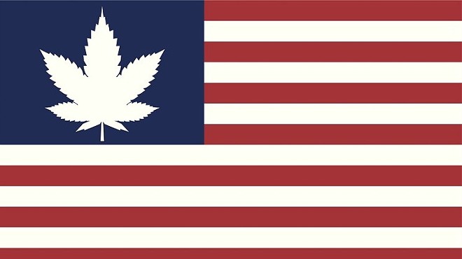 American flag with a marijuana leaf