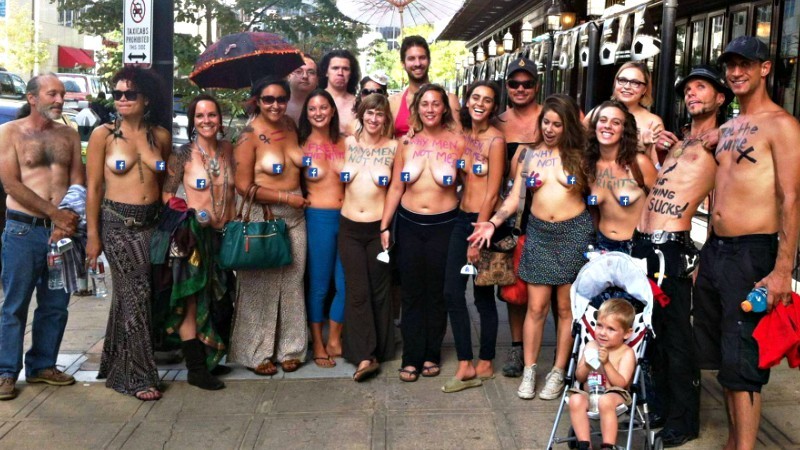 A Denver GoTopless Day group photo from 2014. That's current co-organizer Matt Wilson at the far right.