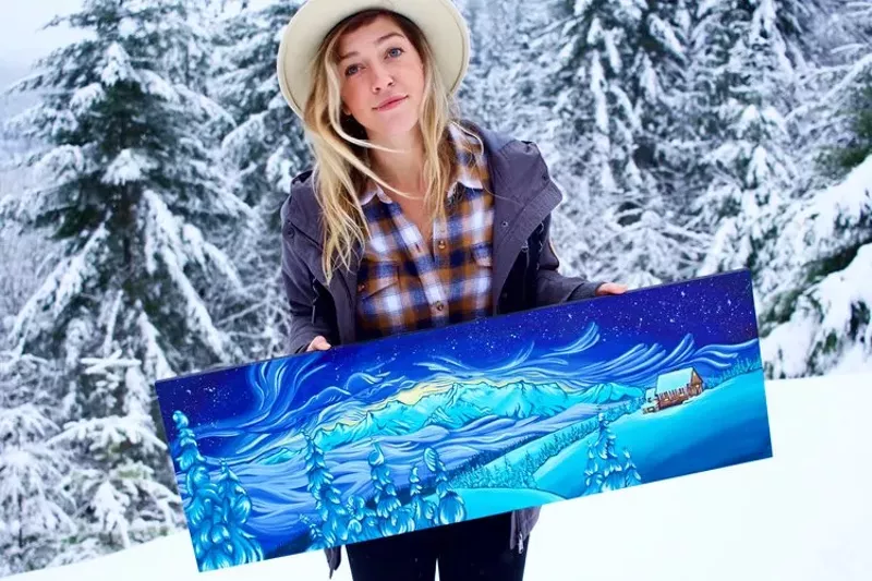 Image: Gianna Andrews will be painting live at the Snowsports Industries America booth.