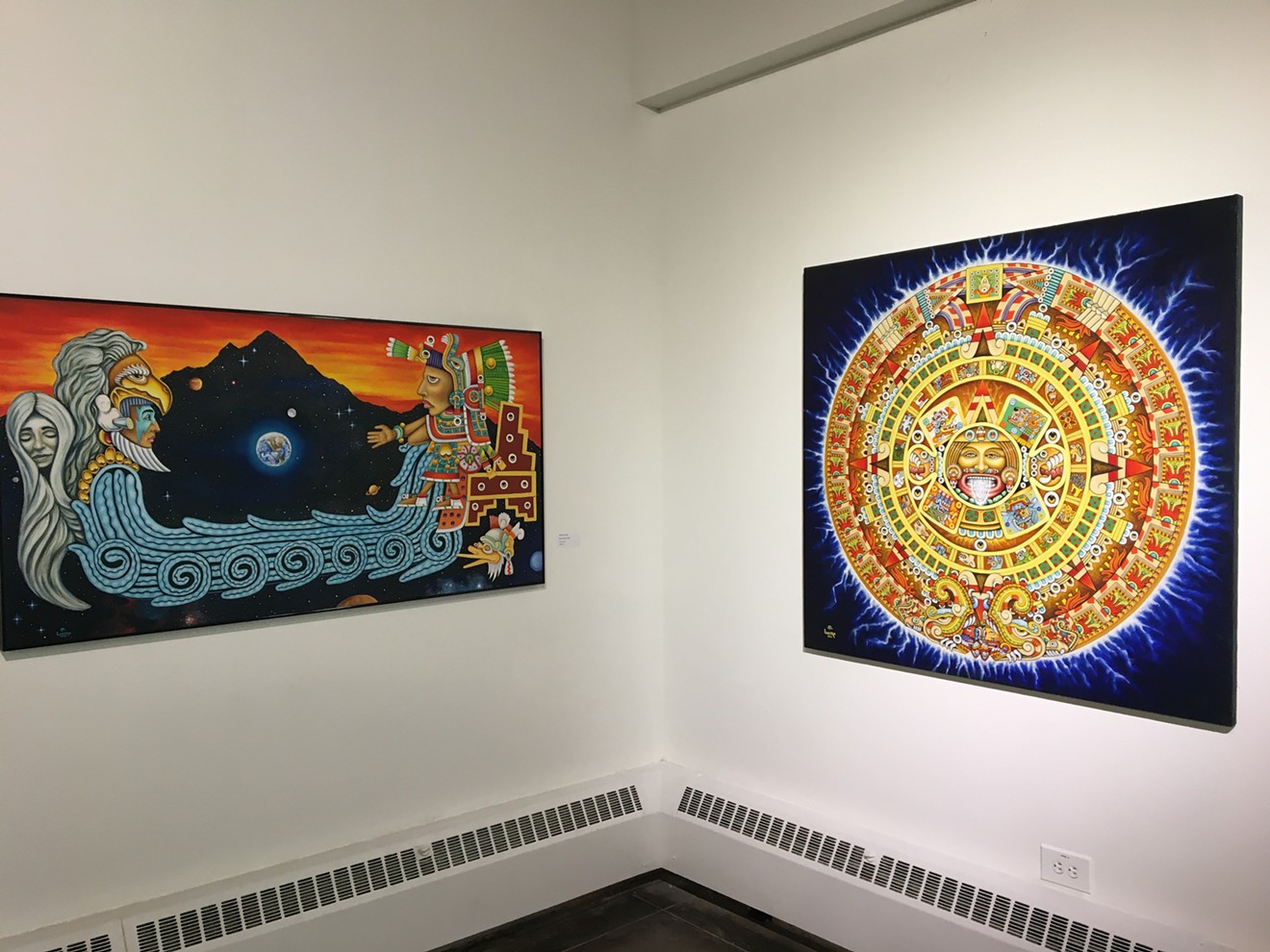 Stevon Lucero's "New World" (left) and "Aztec Calendar."
