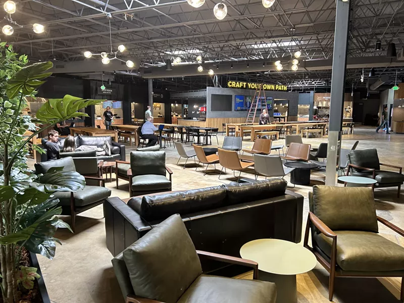 Image: various seating inside a food hall