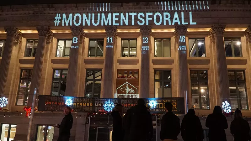 Image: One of the light projections on the McNichols Building. Additional photos below.
