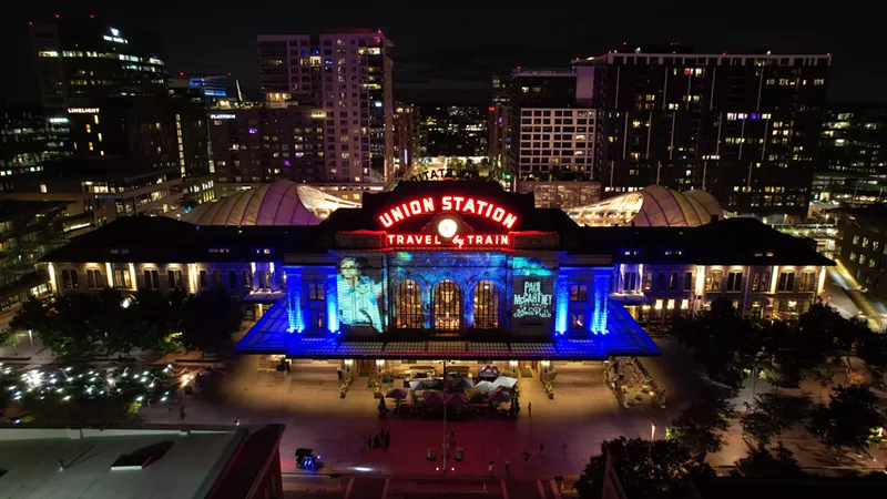 Image: Union Station with projections of paul mccartney