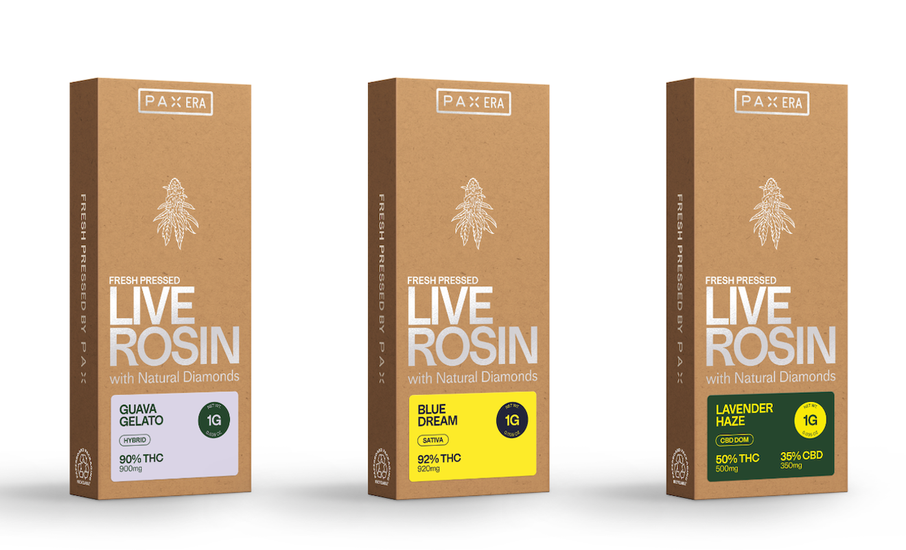 PAX's live rosin pods are available in eleven different strain options.