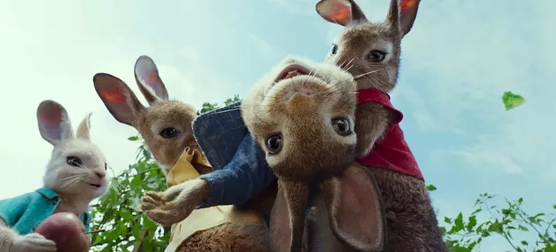 Image: The title character of Peter Rabbit, voiced by James Corden, and tremendously well animated, is the de facto leader of the family of bunnies raiding Farmer McGregor's vegetable patch.