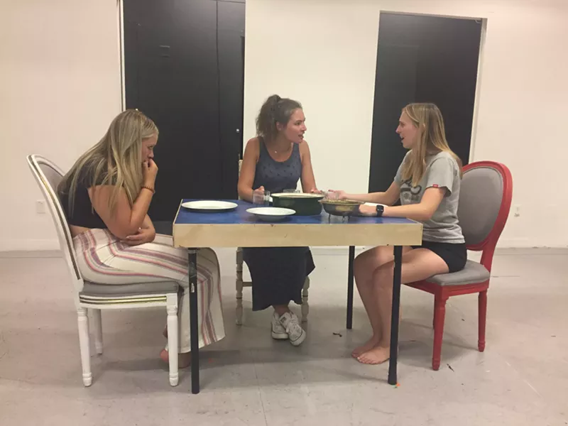 Image: From left: Grady Hicks (Agnes), Shelby Lynhall (Grandma), and Zahava Heydel (Dinah)