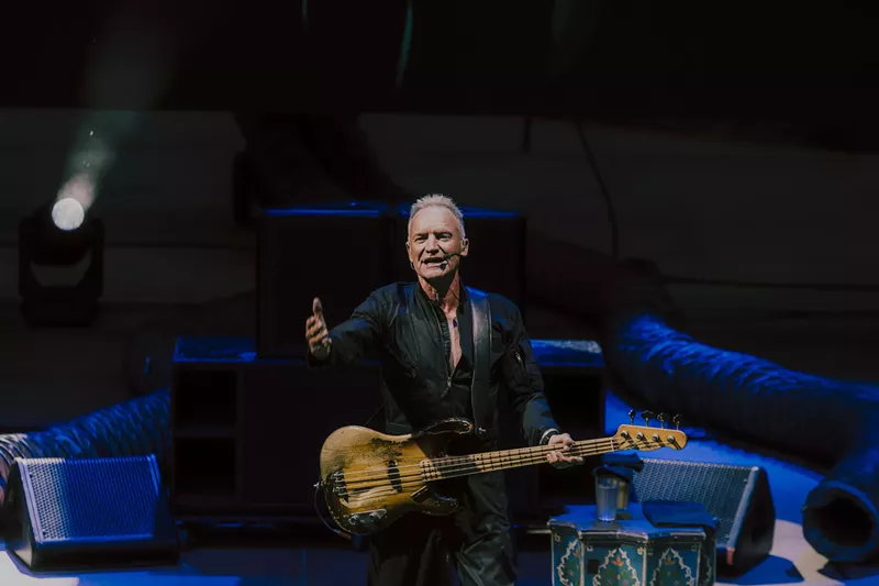 Image: Sting on stage at the iconic Red Rocks in Morrison, Colorado.