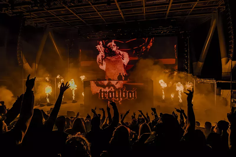 Image: A photo of pyro from Troyboi's Red Rocks concert.