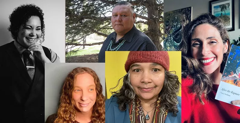 Image: 2023 LitFest Writers (Clockwise): D.L. Cordero, Crisosto Apache, Nancy Stohlman, Meca'Ayo, and Leah Rogin-Roper
