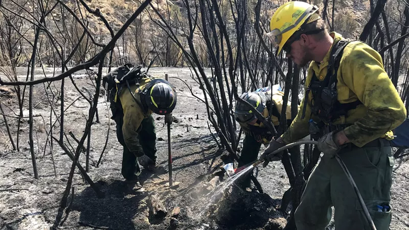 Image: Firefighters mopping up hot spots at the Pine Gulch fire earlier this week.