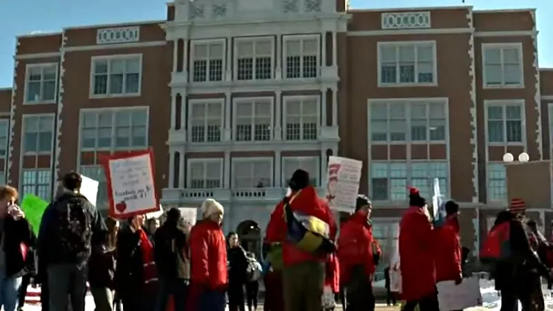 Image: The picket line in front of East High School on February 11.