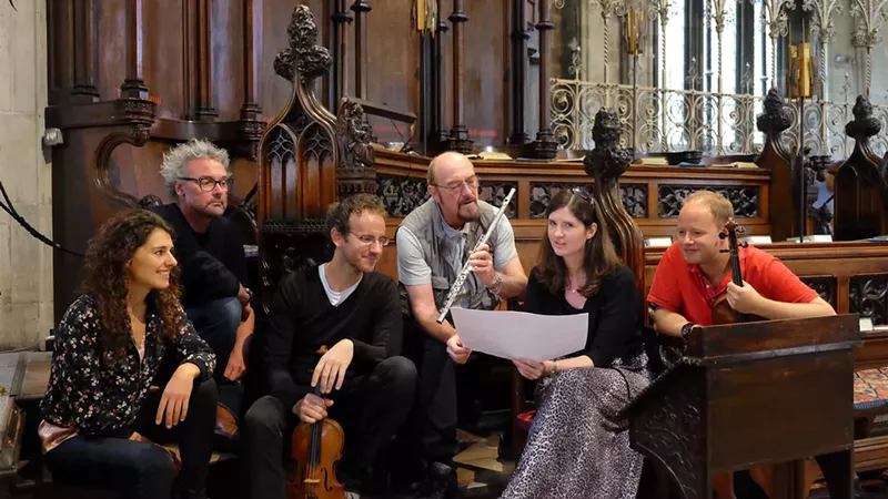 Image: Jethro Tull's Ian Anderson with the Carducci String Quartet.