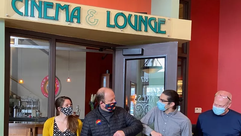 Image: Governor Jared Polis during an April 16 visit to the Kress Cinema & Lounge in Greeley.