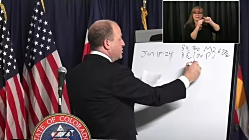 Image: Governor Jared Polis used a visual aid at a recent press conference about COVID-19.