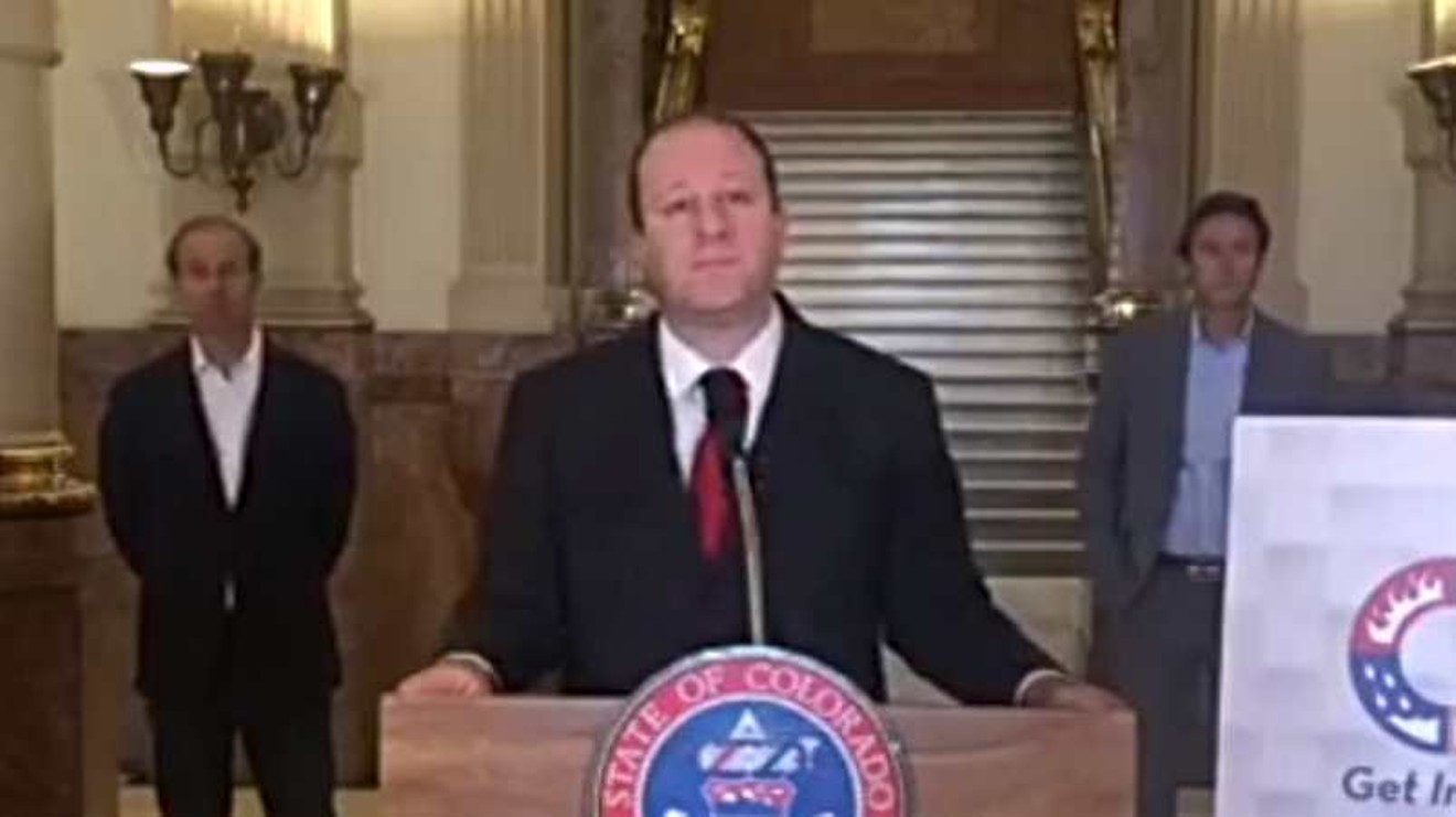 Colorado Governor Jared Polis speaking today at the State Capitol shortly after it was closed to the general public.
