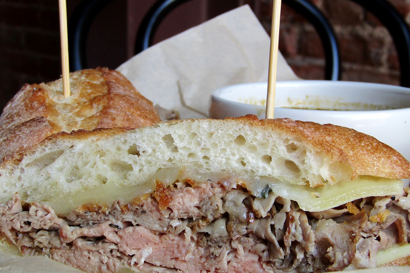 The Frenchie sandwich, with roast beef, crispy onions, Gruyère and French onion soup.