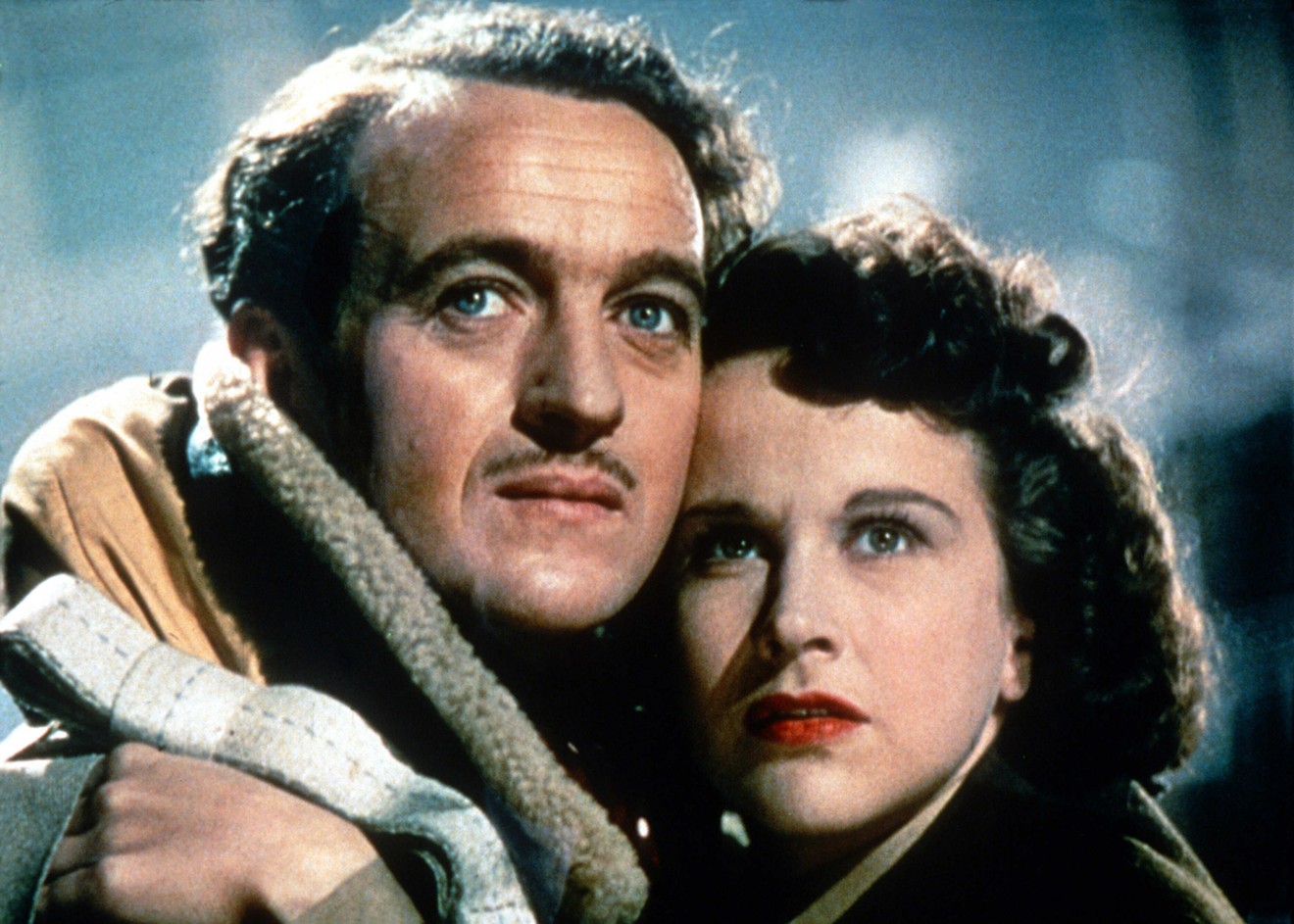 David Niven (left) plays an RAF pilot who falls in love with an American radio operator (Kim Hunter) as his plane appears to be plummeting to Earth until a miracle is unveiled in A Matter of Life and Death.