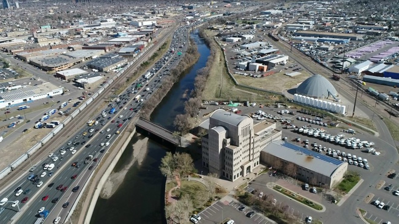 This CDOT photo shows how Interstate 25 in central Denver is pinched between railroad tracks and the South Platte River.