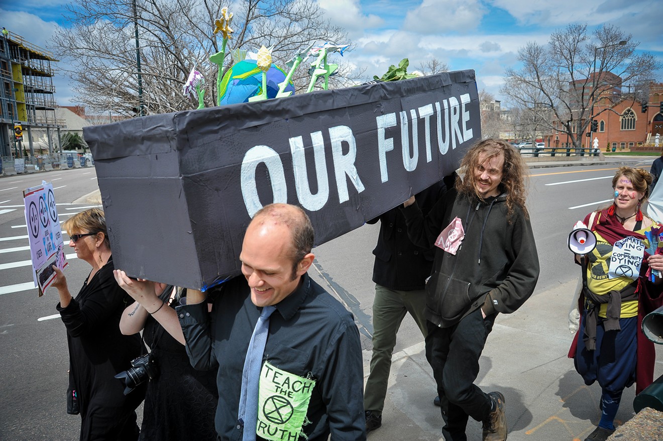A mock funeral procession — similar to this one protesting a lack of climate change action — will call attention to unemployed restaurant and union workers.