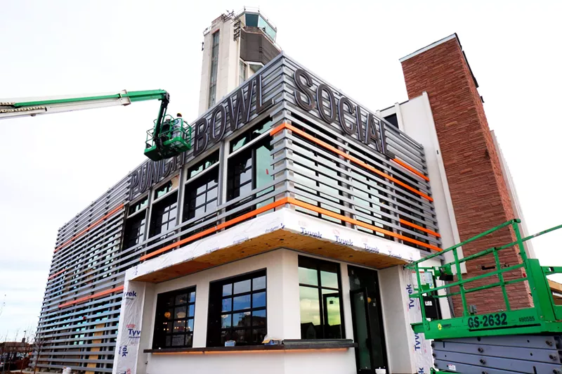 Image: The two-story Punch Bowl Social is nearly ready to open in this former Stapleton International Airport control tower.