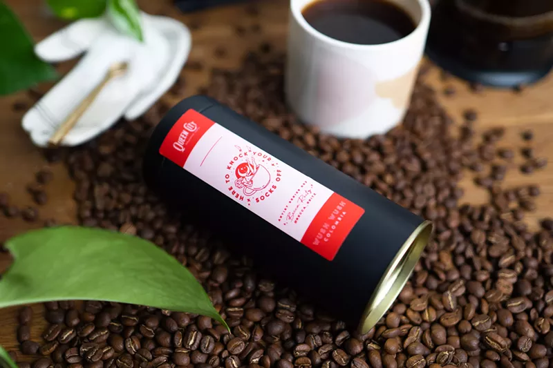 Image: Queen City's new coffee, Colombian Wush Wush, with a label designed by Denver artist Becca Reitz.