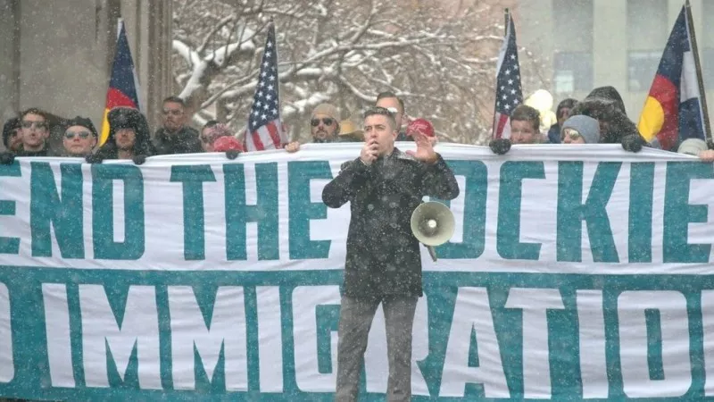 Image: Identity Evropa members at Denver's Civic Center Park last month.