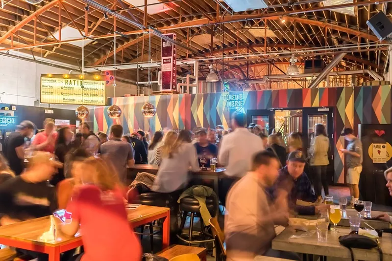 Image: Ratio Beerworks, shown here in less socially distant days, was founded in 2014.