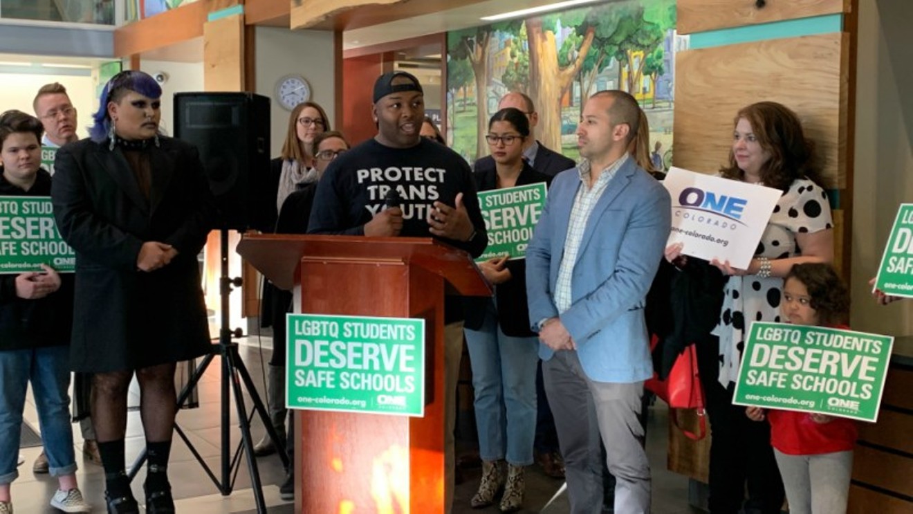 Denver Public School Board member Tay Anderson rallying with supporters of a resolution mandating at least one gender-neutral bathroom in every DPS school.