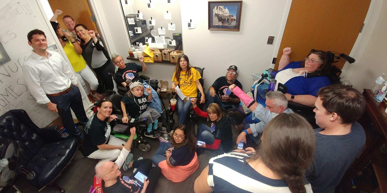 The ADAPT protest at Gardner's Denver office continues for a second day.