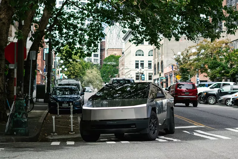 Image: Tesla cybertruck under tree