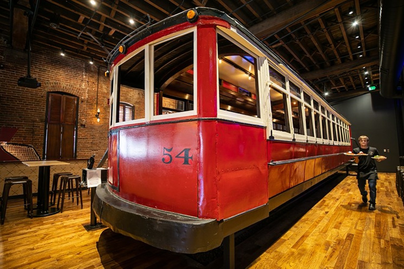 The tramway car stayed behind when the Old Spaghetti Factory left.