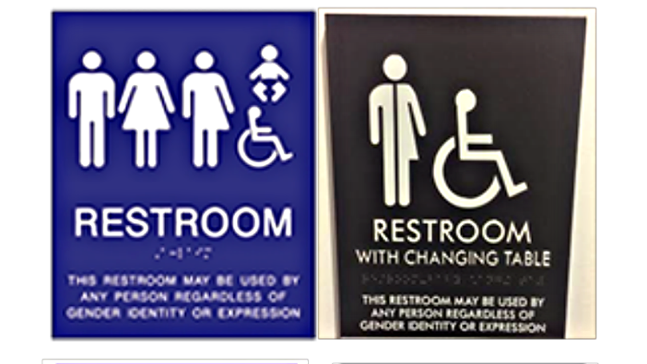 The gender-neutral signs above and those that follow appear as examples on the Denver web page about the new rules.