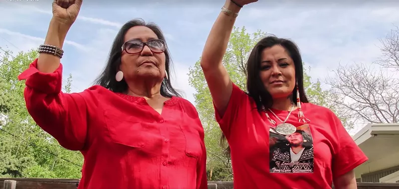 Image: A recently released video shows Red Fawn (right) as she visited Denver in June for her mother's memorial.