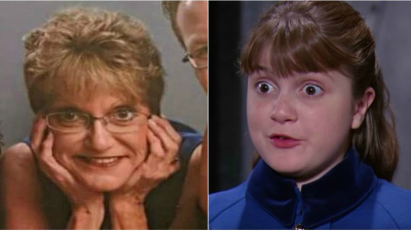 Denise Nickerson in a recent photo and in her most famous role, as Violet Beauregard in 1971's Willie Wonka & the Chocolate Factory.